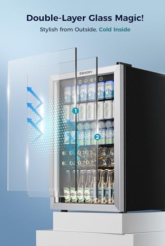 Image of EUHOMY 4.5 Cu.ft Beverage Refrigerator and Cooler, 145 Can Mini fridge with Glass Door for Soda Beer Wine, Small Drink Dispenser with Digital Adjustable Thermostat for Home Office Bar