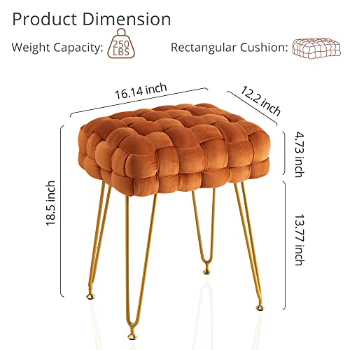 Velvet Vanity Stool , Rectangle Ottoman Foot Stool, Upholstered Make Up Bench With Gold Metal Legs And Padded Seat, Modern Indoor Bench For Living Room, Bedroom,Dressing Room, Kids Room,Pumpkin Brown #TOP3