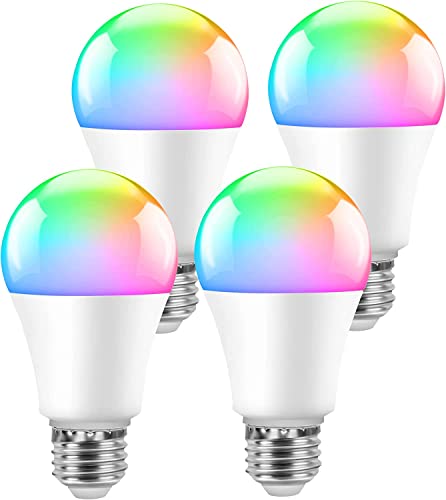 Wysman Smart Wi-Fi Light Bulbs, Compatible with Alexa & Google Home Assistant Siri Shortcut (No Hub Required), 80W Equivalent 900LM Dimmable RGBCW Color Changing LED Bulb A19 E26, 4 Pack