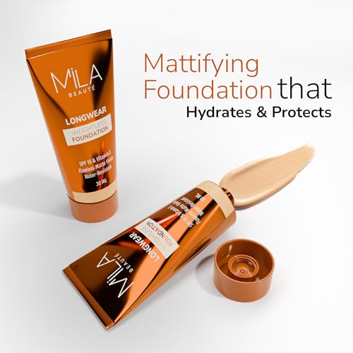 Image of Mila Beaute Longwear Weightless Foundation | Matt Finish With SPF 15 and Vitamin E | Water Resistant Buildable Formula & Super Light | Liquid Foundation | Shade - (101 Classic Ivory, 30ml) (Pack of 2)