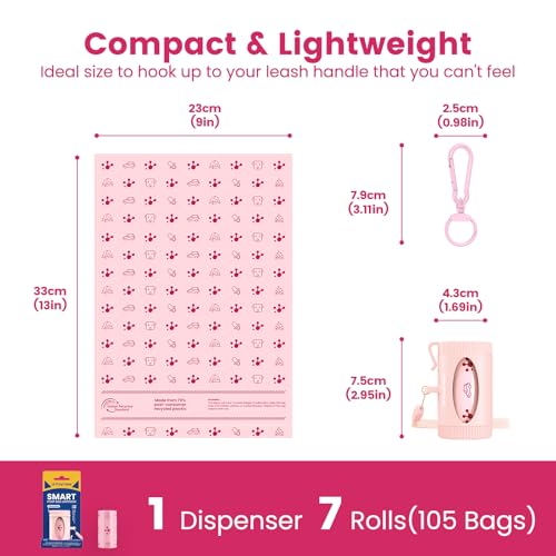 PawView Manual Retract Dog Poop Bag Holder and Poop Bags (7 Rolls, 105 Bags), Waste Bag Dispenser for Lead Includes 1 Clip - Image 4