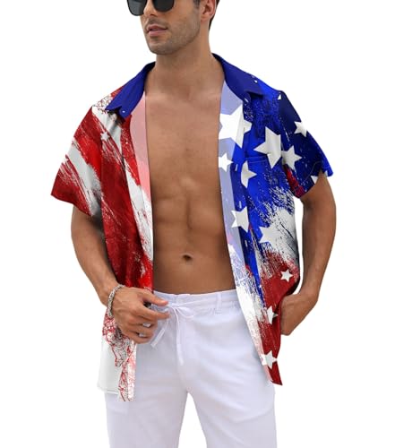 Lzzidou 4th of July Shirts for Men Patriotic American Flag Shirts USA Memorial Day Shirt