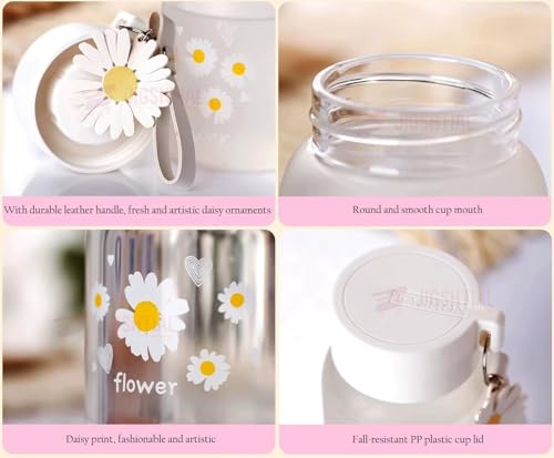Image of Cute Daisy Flower Water Bottle With Lid And Keychain, 300 ML, Leak-Proof Reusable Juice, Coffee, Milk, Smoothies, Tea, Mini Glass Drink Bottle For Kids, Office, Travel & Gifting