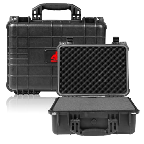 Jack Boss 16x 12.8x 6.8 Inch Hard Case, Portable Weather Waterproof Protective Camera Case with Customizable Foam, Fit Use of Drones, Camera, Equipments, Black