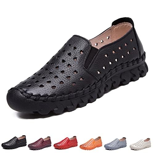 Women's Soft Leather Ortho 4D Pain Relief Loafers,Hollow Slip-on Flat Orthopedic Sneakers,Fashion Breathable Hand-Stitching Non-Slip Mom Comfort Walking Shoes2