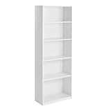 Large 5-Shelf Storage Bookcase, White with Adjustable Shelving - Extra Deep for Organizing Toys, Files, Kitchenware, Pantry Items. Sturdy Build, Ideal for Playroom, Garage, Home Office