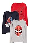 C&A Kinder Jungen T-Shirt Langärmelig Motivprint Spider-Man 3er Pack|Multipack dunkelblau 122