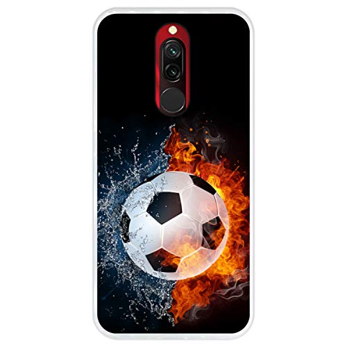 Hapdey Funda Transparente para [ Xiaomi Redmi 8-8A ] diseño [ Fuego y Agua, balón de Futbol ] Carcasa Silicona Flexible TPU