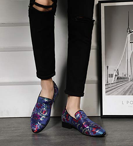 Santimon Mens Dress Shoes Smoking Slippers Casual Bow Slip-on Embroidery Flats Penny-Loafers Black Red 5