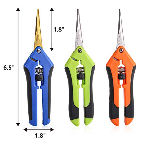 Jucoan 3 Pack Garden Pruning Shears, Hand Pruners with Titanium Coated Straight Stainless Steel Blades Comfortable Handles (Orange, Blue, Green) - Image 3