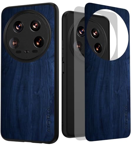 Aioria �X�}�z�P�[�X for Xiaomi 14 Ultra 5G �݊������� �E�b�h�p�^�[�� �X�^�C���b�V���ŏ�v�Ȍg�ѓd�b�P�[�X ���ӂ�� �ؖڕ� �ی� (Dark Blue)