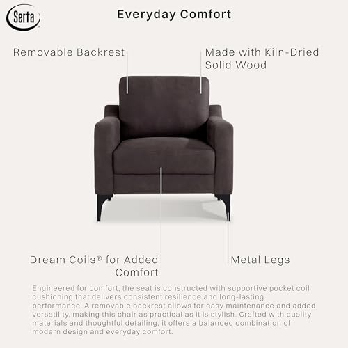 Image of Serta Triton 31.5 inch Modern Accent Chair, Dream Coils, Easy Assembly, Sloped Arm, Vegan Suede, Charcoal