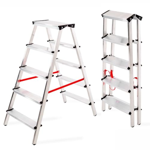 Preisvergleich Produktbild Doppelleiter aus Aluminium, Haushaltleiter, Stehleiter, Klapptrittleiter 2x5 Stufen, Belastung bis 125 kg
