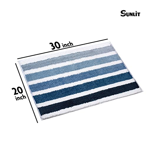 Sunlit Ombre Blue Bathroom Rug Nautical Bath Mat For Bathroom Non Slip 30"X20" Blue And White #TOP1