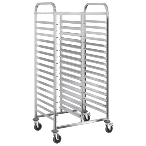vidaXL Chariot à Plateaux 32 bacs GN 75x55x162,5 cm Acier Inoxydable, Support à Plateaux, Chariot de Boulangerie, Support à moules à Petits Pains
