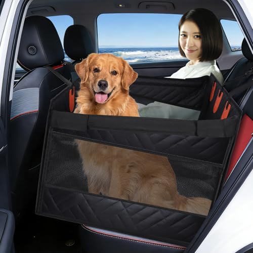 ペットドライブシート 犬 車 シート 後部座席・助手席兼用【前後＋底部PP底板入りで型崩れしにくい】ペットカーシート 高耐久設計 大中小型犬・猫用 ドライブボックス 全車種対応 防水 滑り止め 耐摩耗 折りたたみ収納 耐荷重80kg 飛び出し防止フック付き (L-56×56×40cm)