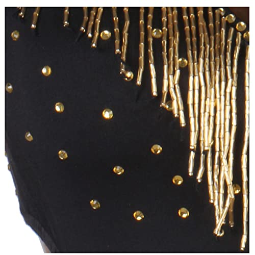 Vestido De Dança Latina Feminino, Sexy Decote Em V Sem Costas Feito À Mão Com Miçangas De Borla Saia