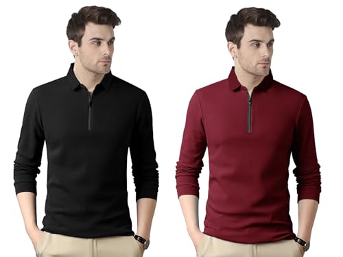 Image of Noble Monk Men's Polycotton Regular Fit Full Sleeves Polo T-Shirt