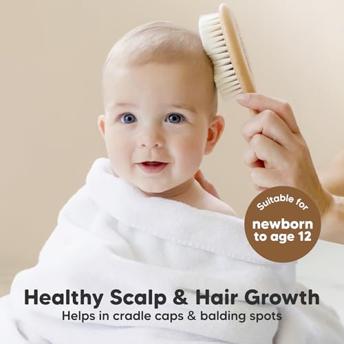 Wooden Baby Hair Brush Set for Newborns, Toddler Comb (Walnut, Regular) by KeaBabies - Image 3