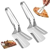 2Pcs Stainless Steel Grill Clamp, Anti-Scald Extended Handle Spatula Tongs, Multi-Functional Stainless Steel Barbecue Clamp Food for Grilling Meat, Flipping Fish and Pancakes with Non-Slip Grip(Large)