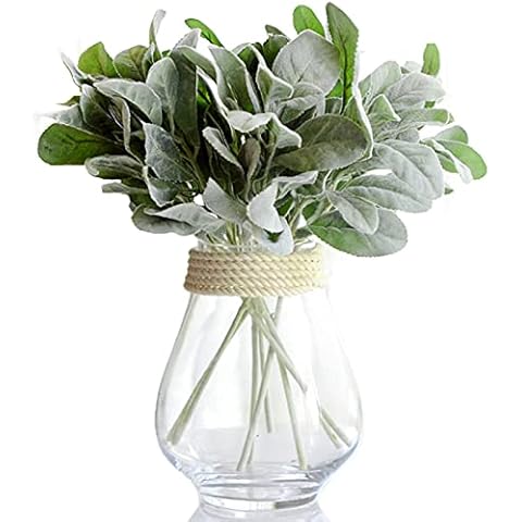 AUPSU 10PCS Faux Lambs Ear Stems, Artificial Lamb Ear Leaf Greenery Flocked Lambs Ear Leaves Stem Bouquet for Home Wedding DIY Craft Floral Arrangement Decor, 12 x 36 cm/4.7 x 14.2 inches Cover