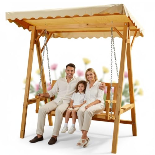Melko Hollywoodschaukel Holz 188 x 161 x 88 cm Schwingliege Gartenschaukel Hängeschaukel Schaukelbank Braun