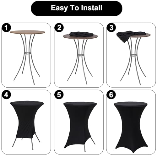 Cocktail Table Covers,4 Pack Black Spandex Round High Top Table Cloths by Hatrb - Image 5