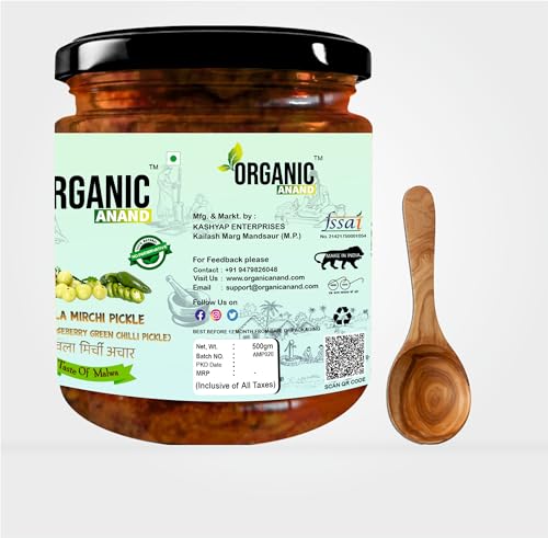 Image of Organic Anand Pure & Natural Amla-Mirchi Pickle, Fresh Amla & Green Chilli, Homemade Aachar with All Natural Ingredients Spicy and Tangy (500gm-Pack of 1)
