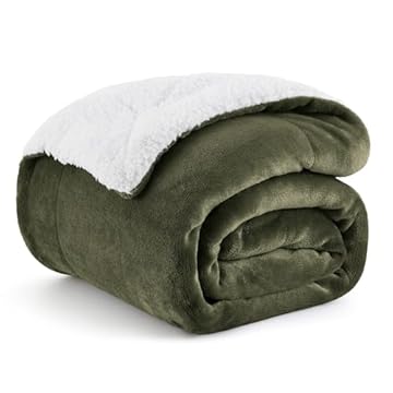 Bedsure Sherpa Fleece Throw Blanket - Thick and Warm, Fluffy Microfiber & Solid Soft Blankets for Bed and Couch Throw/Single Size, Ivy Green, 130x150cm