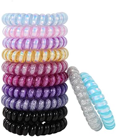 Spiral Hair Ties No Crease, Colorful Traceless Hair Ties, Elastic Coil Hair Ties, Phone Cord Hair Ties, Waterproof Hair Coils for Women Girls,Ponytail Hair Coils No Crease, Multicolor 12PCS (Purple matte)2
