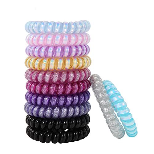 Spiral Hair Ties No Crease, Colorful Traceless Hair Ties, Elastic Coil Hair Ties, Phone Cord Hair Ties, Waterproof Hair Coils For Women Girls,Ponytail Hair Coils No Crease, Multicolor 12Pcs (Purple Matte)2 #TOP1