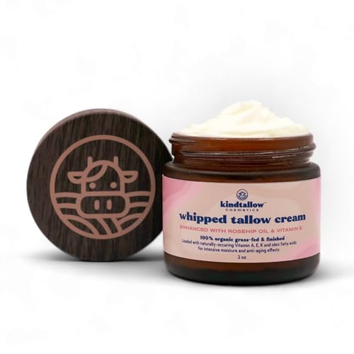 KindTallow Beef Tallow for Skin - Organic Tallow Face Moisturizer and Body Butter from 100% Grass Fed Beef Tallow, (Unscented) Made with Jojoba Oil for Sensitive Skin, Eczema, Baby, 2 oz