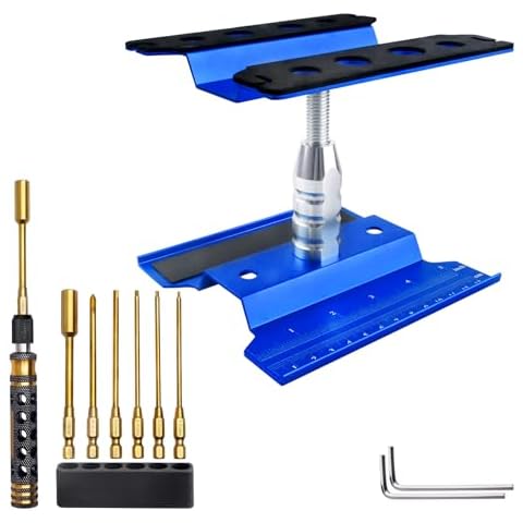 GoHobby RC Hex Driver Set & RC Car Repair Work Stand Repair Tool Set 360 Degree Rotation for 1/8 1/10 1/12 1/16 1/18 RC Crawler Truck Buggy Rally (Blue) Cover