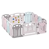 Foldable Baby playpen Baby Folding Play Pen playpen Kids Activity Centre Safety Play Yard Home Indoor Outdoor New Pen (Macarons Classic Set 14 Panel)