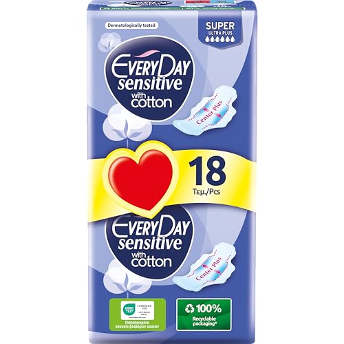 EveryDay Sensitive Cotton - Compresas ultra largas con alas, filtrante con algodón, 18 unidades