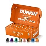 Cápsulas de café Premium Dunkin' Donuts – 80 cápsulas, caja variedad con 8 sabores para descubrir, 100% arábica, compatible con máquinas Nespresso, Rica y Aromática, idea de regalo