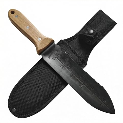 Buddy par exce Hori Hori Garden Knife with Sheath – 6" Stainless Steel Blade, Wood Handle, Full Tang, Cutting Edge for Weeding, Digging, Planting – Heavy Duty Gardening Tool with Hanging Hole