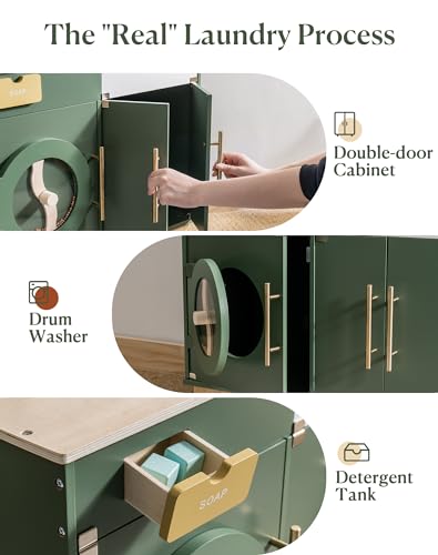 ROBUD Kids Play Kitchen - Wooden Multi-Function Washing Machine for Kids Kitchen Playset - Pretend Toddlers' Kitchen Toy Washer with Accessories - Perfect Baby Gift for Ages 3-8 - Image 3