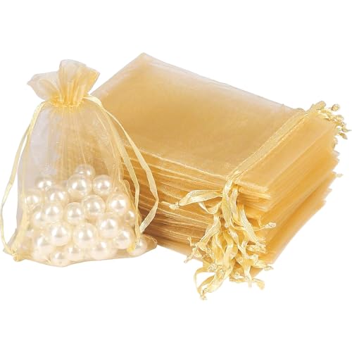 Organza Beutel Mit Kordelzug 50 Stück 15 × 20 cm Geschenk Säckchen Schmuckbeutel für Hochzeit Oder Fest Party (Golden)