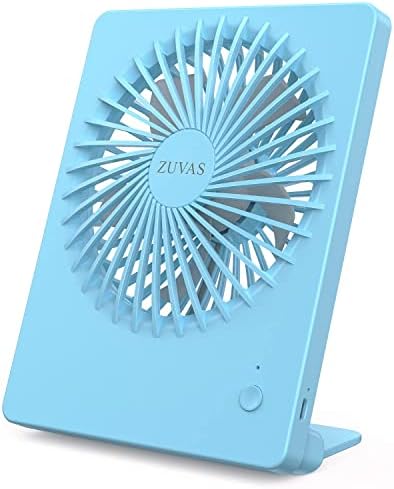 Zuvas Desk Fan Battery Operated Fan Rechargeable 180°Tilt Folding Personal Fan Ultra Quiet Small Portable Fan 3 Speed Adjustable Strong Wind USB Fan For Office Bedroom Home Desktop Camping (Blue)