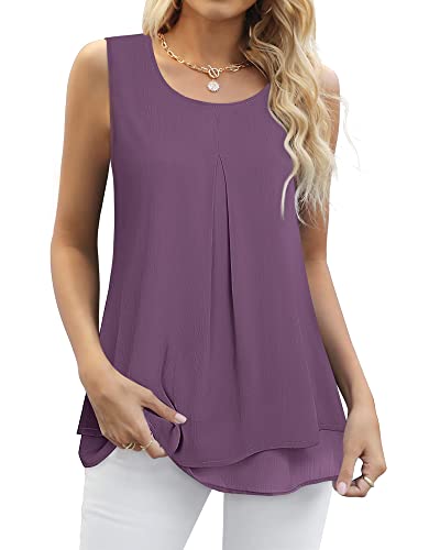 Gaharu Sleeveless Tops For Women Dressy Work Scoop Neck Sleeveless Tank Tops Summer Flowy Shirts Loose Fit Tunic Top For Leggings Ladies Cool Lining Business Tops Purple Going Out Tops For Women,Xxl #TOP14