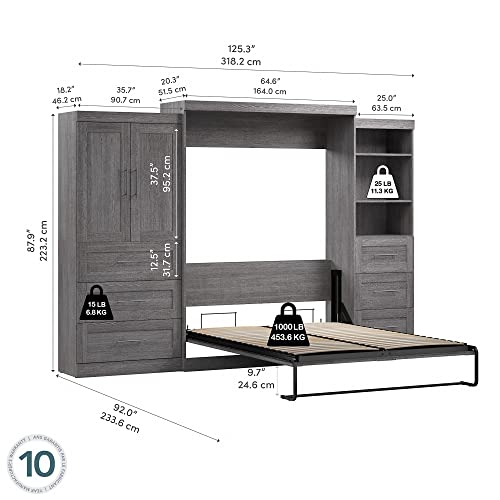 Bestar Pur Queen Murphy Bed And 2 Multifunctional Shelving Units With Drawers, 126-Inch Wall Bed #TOP2