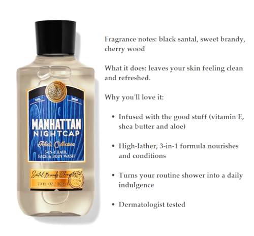 Manhattan Nightcap For Men 3 Product Bundle by Bath Body Works, 3-in-1 Hair, Face and Body Wash, Body Cream and Body Spray