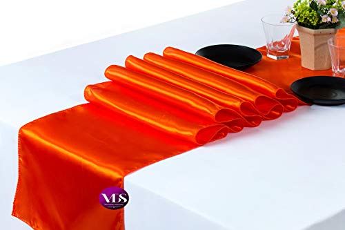 VDS Pack of 12 Satin Table Runners Charmeuse Sateen Silk Centerpiece Cloth Linen for Wedding Birthday Graduation Engagement Ceremony Event Party Banquet Table Decoration (12x108 inch)(Orange)