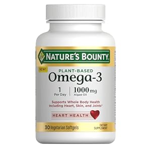 Nature’s Bounty Omega 3, Plant-Based Omega 3 Fatty Acid Suppement, 520mg, Supports Whole Body Health Including Heart, Skin, Joint, 30 Vegetarian Softgels, Fish Oil Alternative, Omega 3 Supplements