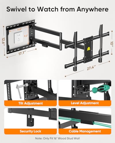 FORGING MOUNT Corner TV Mount Long Arm TVs Wall Mount for Most 37-75 Inch Flat Curved TVs, 30 Inch Long Extension TV Mount Swivel, Tilt, Full Motion Articulating Arms Max VESA 600x400mm up to 99lbs - Thumbnail 7