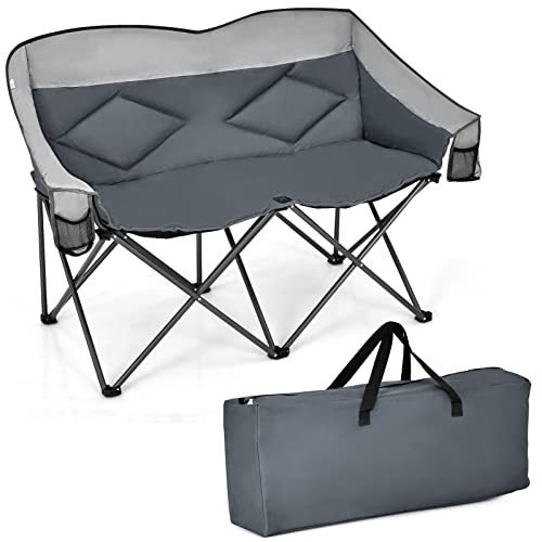 Bangtane Loveseat Camping Chair, Double Folding Chair, Support 500 Lbs, Heavy Duty For 2 Adults, Oversize Camp Seat With Storage Bags, Backrest, Padded Wide Camp Seat For Outside, Picnic, Beach (Grey) #TOP1