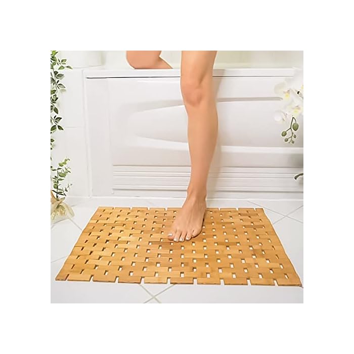 The Bath Tree Bamboo Bath Mat for Shower, Upgraded Rubber Grip Pads