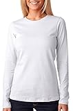 Bella Ladies Long Sleeve Crew Neck Jersey T-Shirt, White, Medium