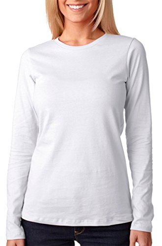 Bella Ladies Long Sleeve Crew Neck Jersey T-Shirt, White, Medium